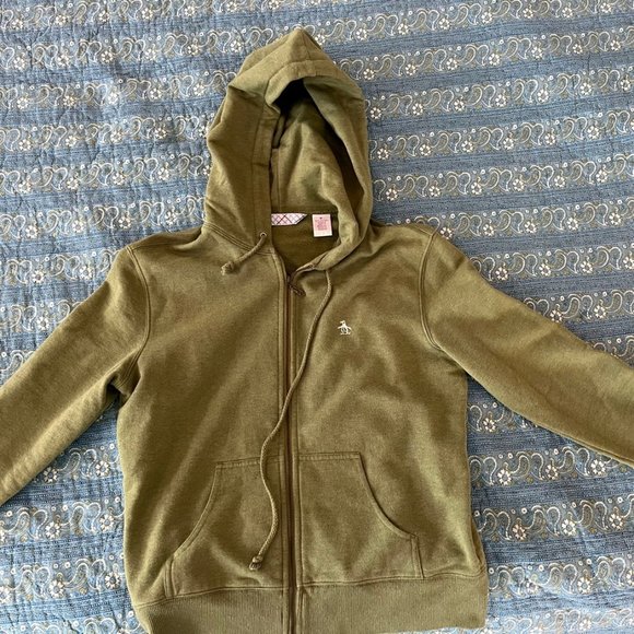 Original Penguin M zip front light olive green hoodie - Picture 1 of 1